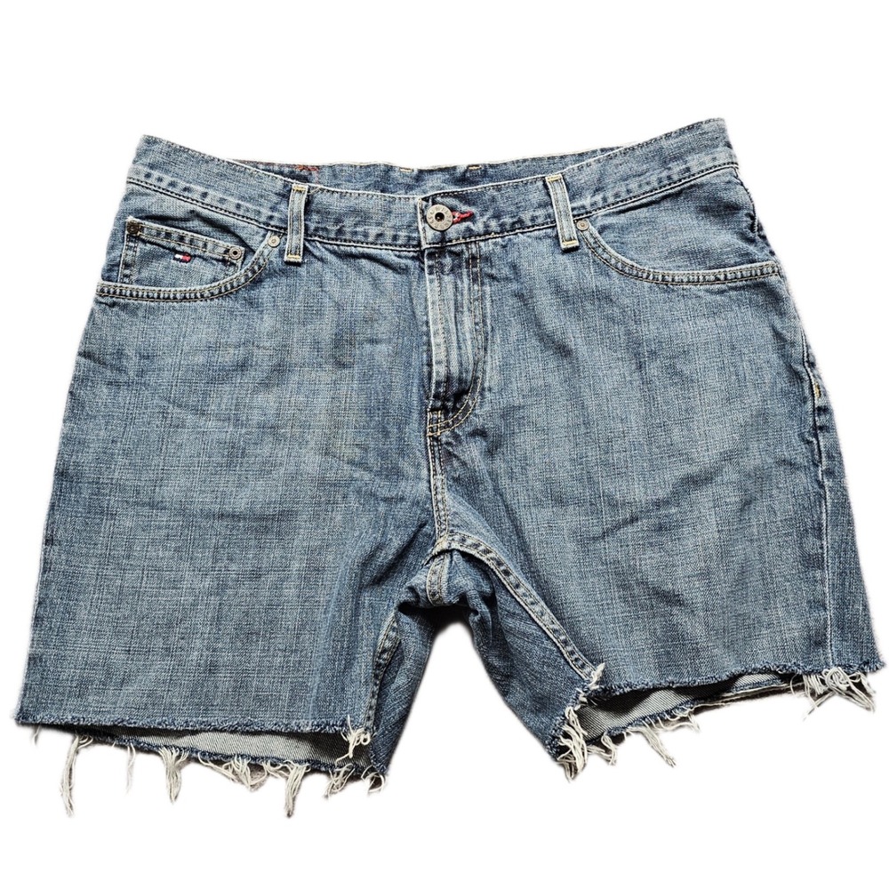 Tommy Hilfiger Jean Shorts Mens 36/34 Blue Denim Frayed Hem 5-Pocket Outdoor